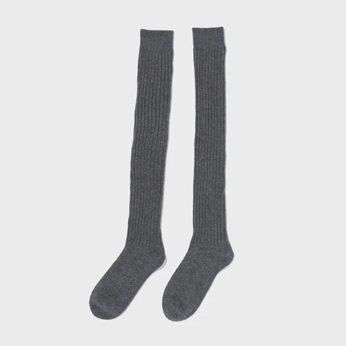 Classic Ribbed Knee Socks (Charcoal)