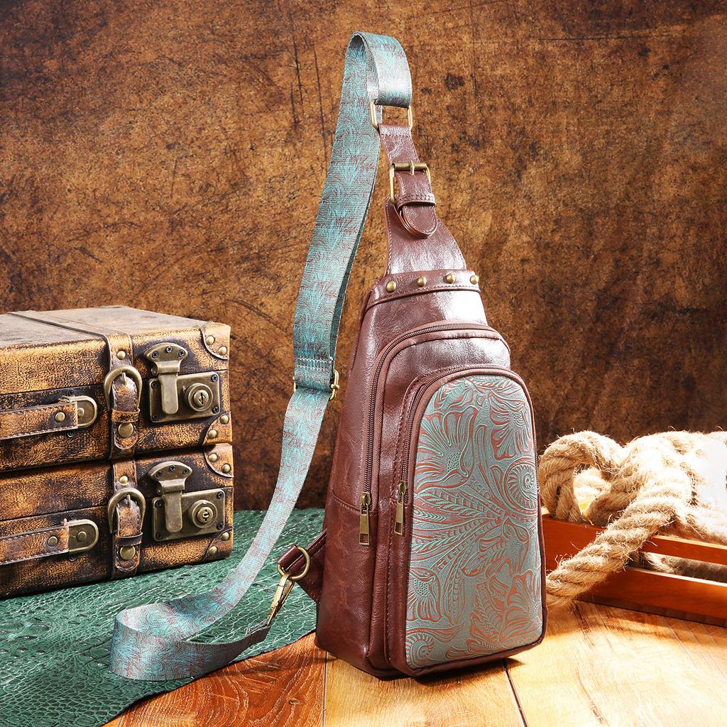 Bolsa Transversal Pequena Estilo Boho Ocidental Feminina com Alça Única Bolsa de Peito Bolsa Feminina