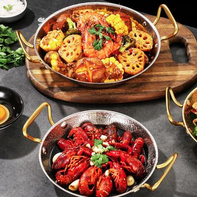 Edelstahl Hammerkorn Meeresfrüchte Paella Pfanne Binauraler Griff Flacher Boden Nudeltopf Verdickt Gold/Silber Meeresfrüchte Reis Topf