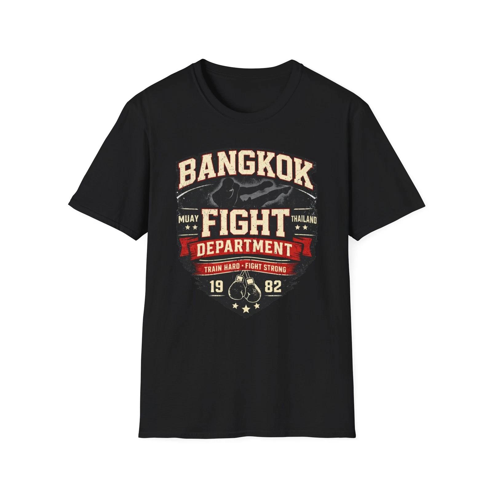 Muay Thai T-Shirt Men Bangkok Fight Dept Vintage Kickboxing Gym Graphic Tee MMA 4XL