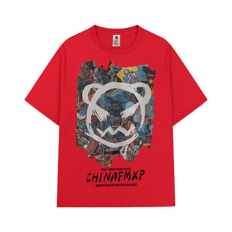 Fashion Street Grumpy Bear Printed Cotton Short Sleeve T-Shirt Men's and Women's Couple Cotton Tide Tops