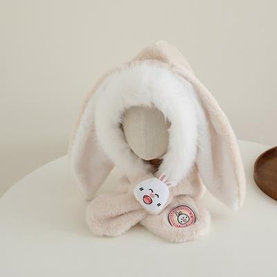 New Integrated Hat Scarf Set Windproof Warm Neck Warmer Coldproof Long Rabbit Ears Beanie Hat 2-12Y