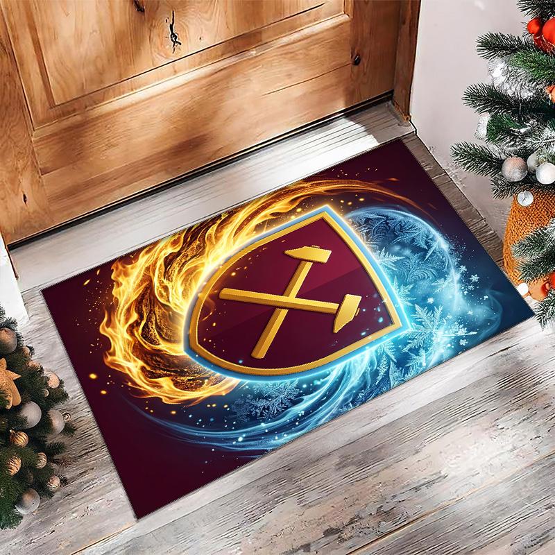 Tappeto in Velluto di Cristallo con Stampa del West Ham United Football, Comodo Assorbente d'Acqua Antiscivolo Tappeto per Pavimenti Interni