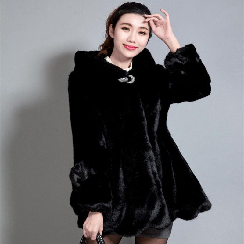 New Women's Imitation Mink Coat Slim Fit and Warm Hooded Imitation Fur Coat Women's Long
