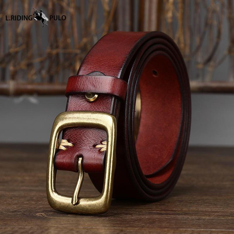 Retro High Quality Pure Cowhide Belt Men and Women Genuine Leather Korean Style Trendy Copper Buckle Casual Belt