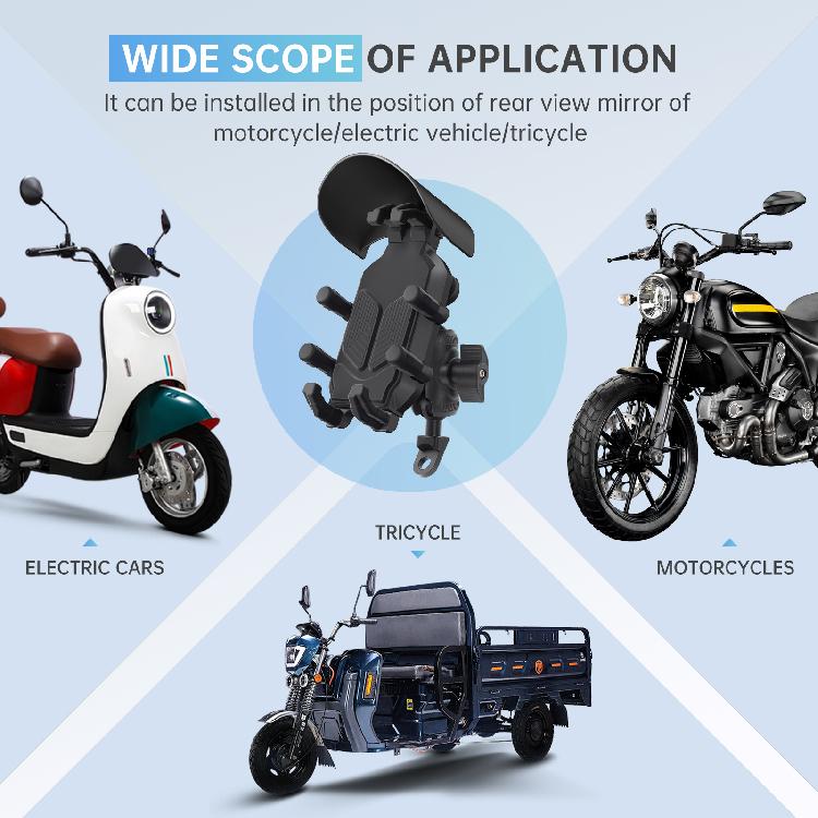 Shockproof Aluminum Alloy Bike Smartphone Stand Anti-Theft Flexible Adjustable Height Sunshade Phone Holder for Motorcycle