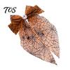 Spring Clip Hair Accessory Halloween Spider Web Bow Clip, Pumpkin Eyeball Tulle with Long Tails, Women Accessories for Holiday Party