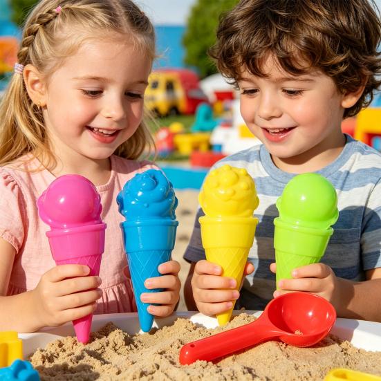 1 Set Eiscreme-Rollenspiel-Set für Kinder, Kunststoff-Spielzeug-Hörnchen und -Löffel, Rollenspiel-Küchenzubehör, Pädagogisches Geschenk für Jungen und Mädchen