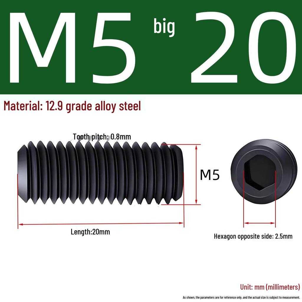 Grade 12.9 Hex Socket Headless Set Screw (M3-M16)
