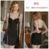 Women's Satin Sheer Mesh Chain Trim Low Cut Push Up Padded Sleep Dress with Robe Set