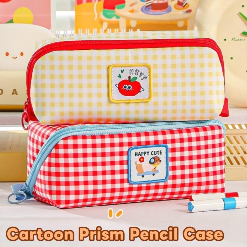 Large Capacity Grid Stationery Bag Desktop Storage Dopamine Pencil Pouch Prism Pencil Case  Office