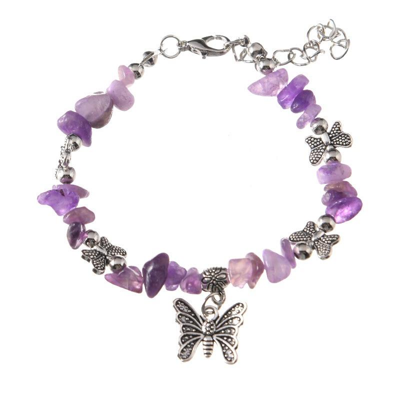 Retro bracelet niche design literary Tibetan silver amethyst butterfly bracelet women's accessories