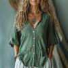 Dámská lněná košile Letní dámský styl s pětiprstým rukávem Jednobarevná košile Módní Vintage Ležérní Top Košile