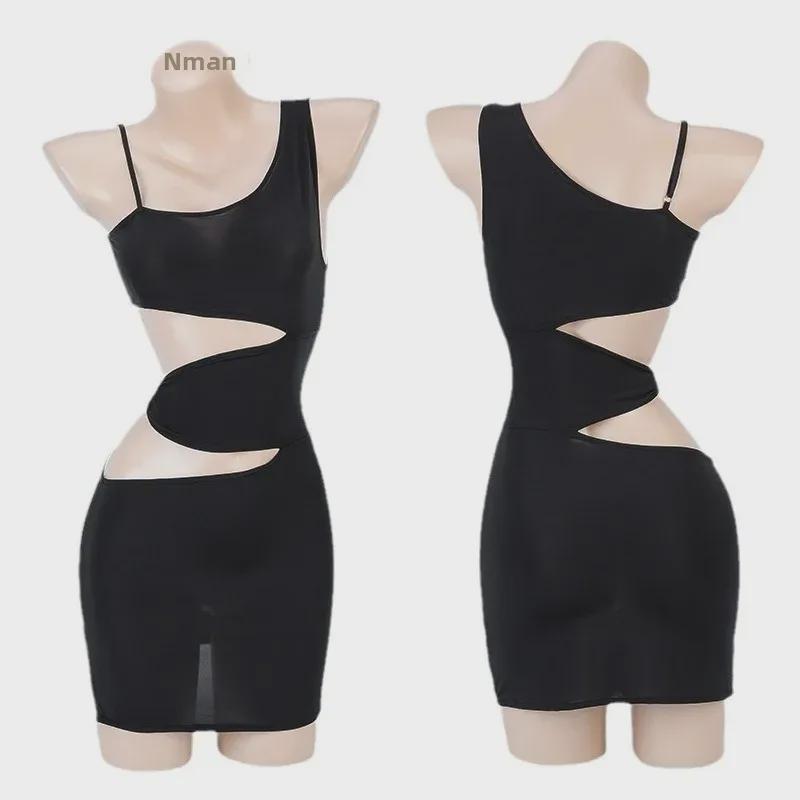 Manyan Sexy Lingerie: Oblique Shoulder Suspender Dress with Slit - Nightclub Secretary Style