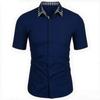Men Short Sleeve Plaid Collar Casual Button Down Shirt