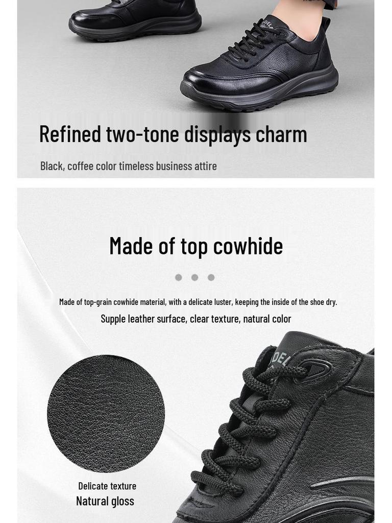 Fu De Le 2025 Men's Genuine Leather Non-Slip Dad Shoes - Soft Sole, Comfortable Cowhide Leather
