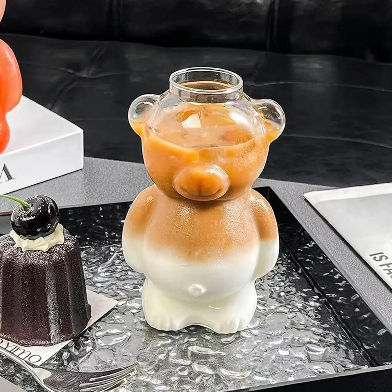 For 320ML Creative Cute Bear Coffee Mug  with Straw Transparent Cup Beer Milk Coffee Water Cups Wholesale Glass Drinkware Mug Se 320ml