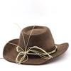 Suede upturned eaves retro top hat men and women outdoor travel hat jazz hat wooden beads ethnic style denim