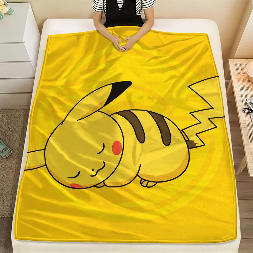 Yellow-background Pikachu  Print Flannel Blanket, High quality Comfortable for All Seasons, Home Decor, Warmth and Comfort