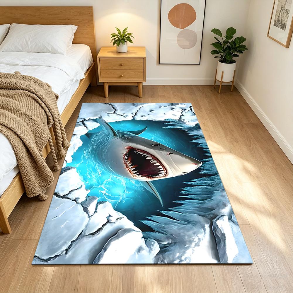 Shark Surface 2D Printed Floor Mat Shaggy Fabric Stain-resistant Surface Office & Lounge Rug Bohemian Boho Style Holiday Home Gift
