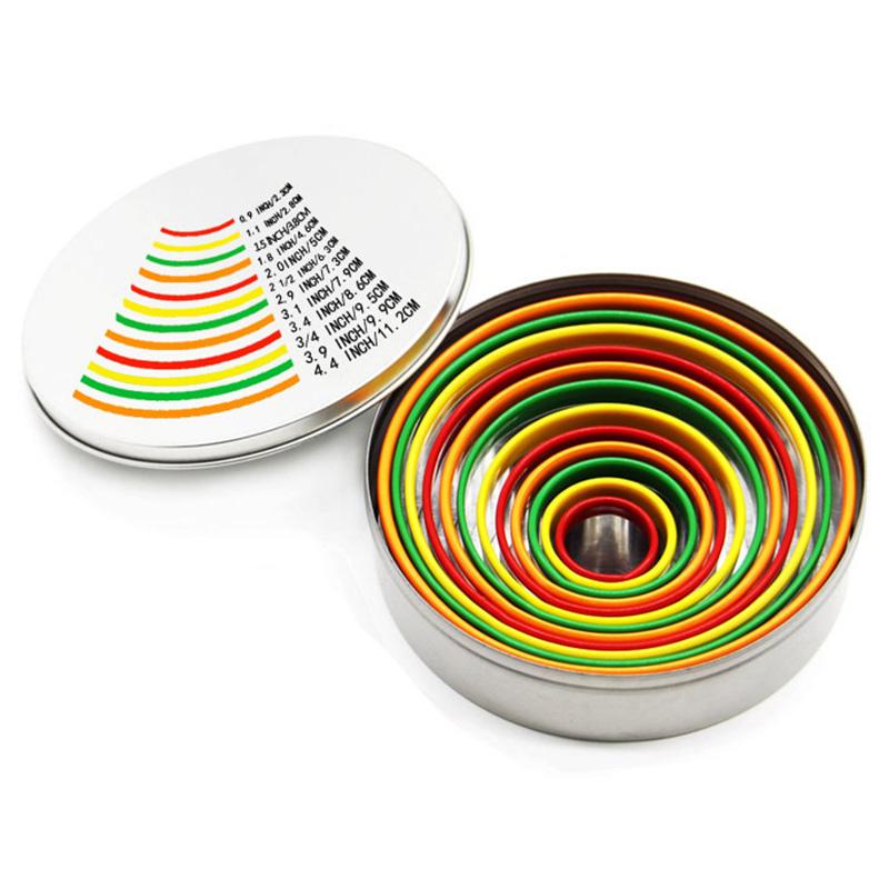 12Pcs Cake Ring Colorful Circle Cookie Cutter Stainless Steel Biscuit Mold (BPA Free, No FDA) A
