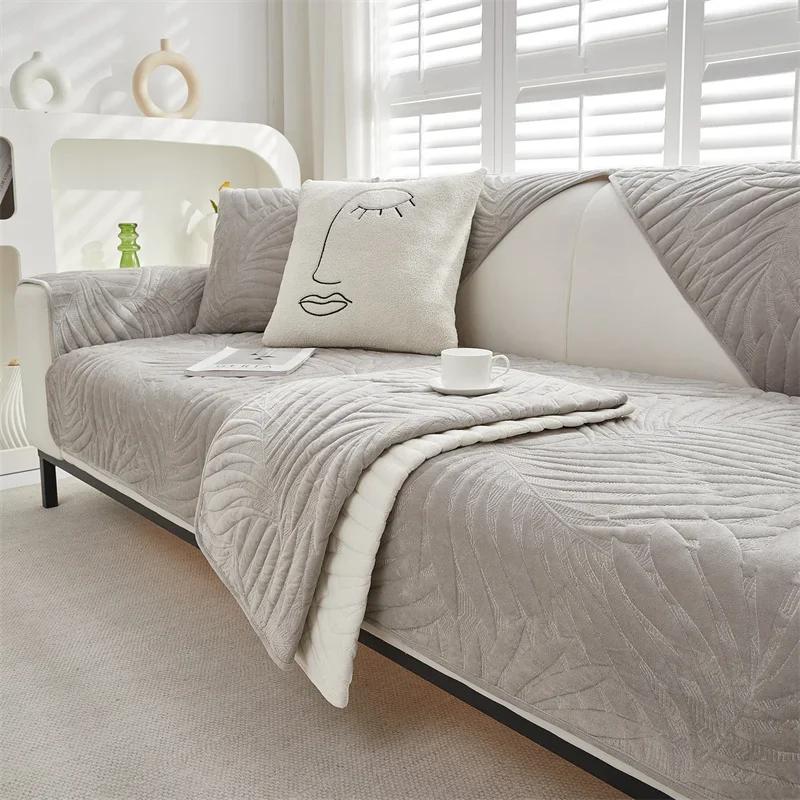 Winter Thick Plush Sofa Cover for Living Room Soft Velvet Sofa Mat Chaise Lounge Towel Universal Non-Slip Couch Back Slipcovers