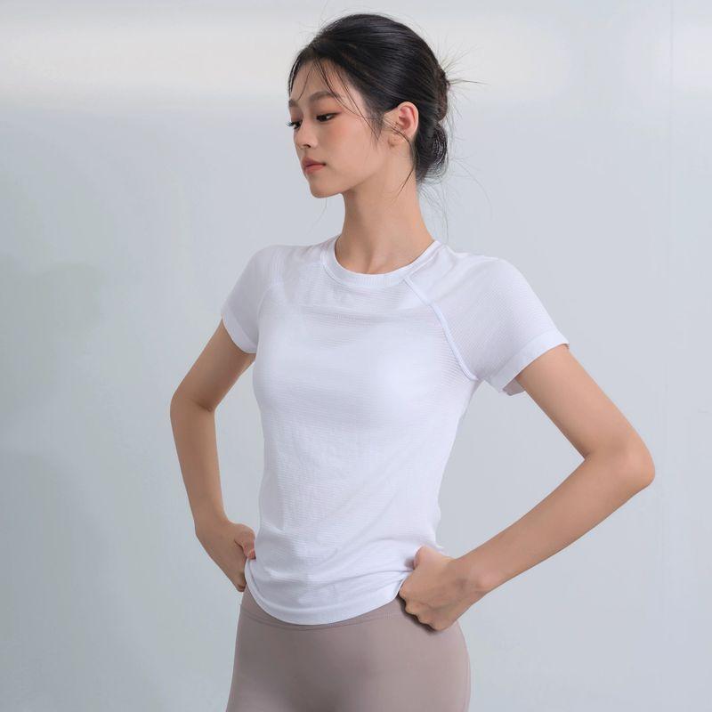 

Круглый вырез, облегающая одежда для йоги, футболка с коротким рукавом, дышащая, быстросохнущая, для бега, спортивная, короткая, тонкие топы для йоги и пилатеса White M