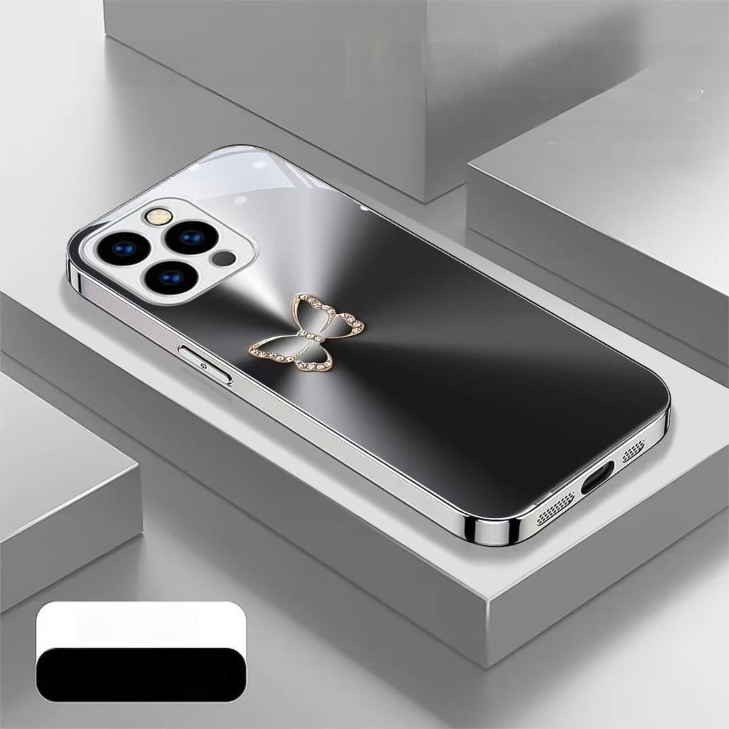 Luxury Rhinestone Golden Butterfly Metallic Gradient Phone Case for iPhone 17 16 15 14 13 12 11 Pro Max XS XR 7 8 Plus 16E