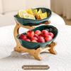 Bamboo & Wood Multi-layer Fruit Bowl and Pastry Plate - Creative Double-layer Ceramic Snack Holder for Home.