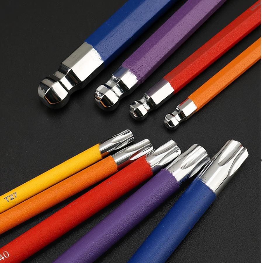 Set of Colorful Hex Keys, 6-Sided Torque Wrenches, Ball-End Combination, 90° Bend Refuse Rebound, Steel Body, for Automotive Diagnosis Tools