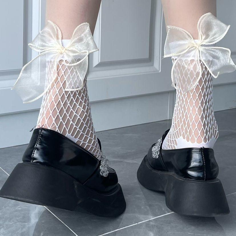 

Loli Hollow Socks Bow Fishnet Socks Medium Tube Socks Summer Thin JK Uniform Short Tube Women Sweet and Spicy one size fits all білий