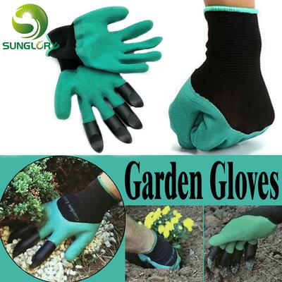 1 Pair Garden Gloves Rubber Polyester Builders Garden Work Household Safety Work Gloves Gardening Latex Dig 4 ABS Plastic Claws