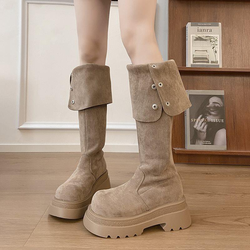 Skinny over the knee small sleeve fashion boots women's autumn height increase 2025 new square heel high boots retro thick sole