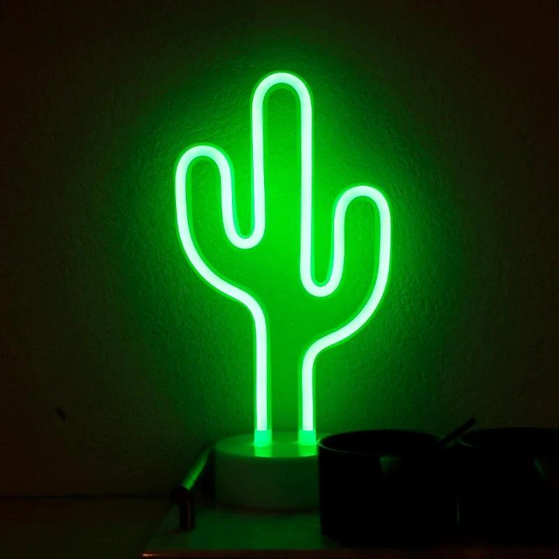Festoon LED Neon Night Light Sign Flamingo Coconut Tree Cactus Table Lamp Kids Birthday Gifts Room Decoration USB/Battery Power