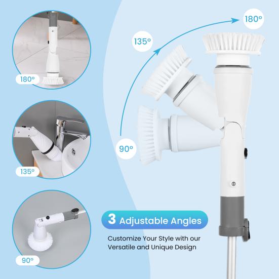 Electric Scrubber Cordless Power Cleaning Brush with Extension Arm and 4 Replaceable Bathroom Cleaning Brush Heads Ideal