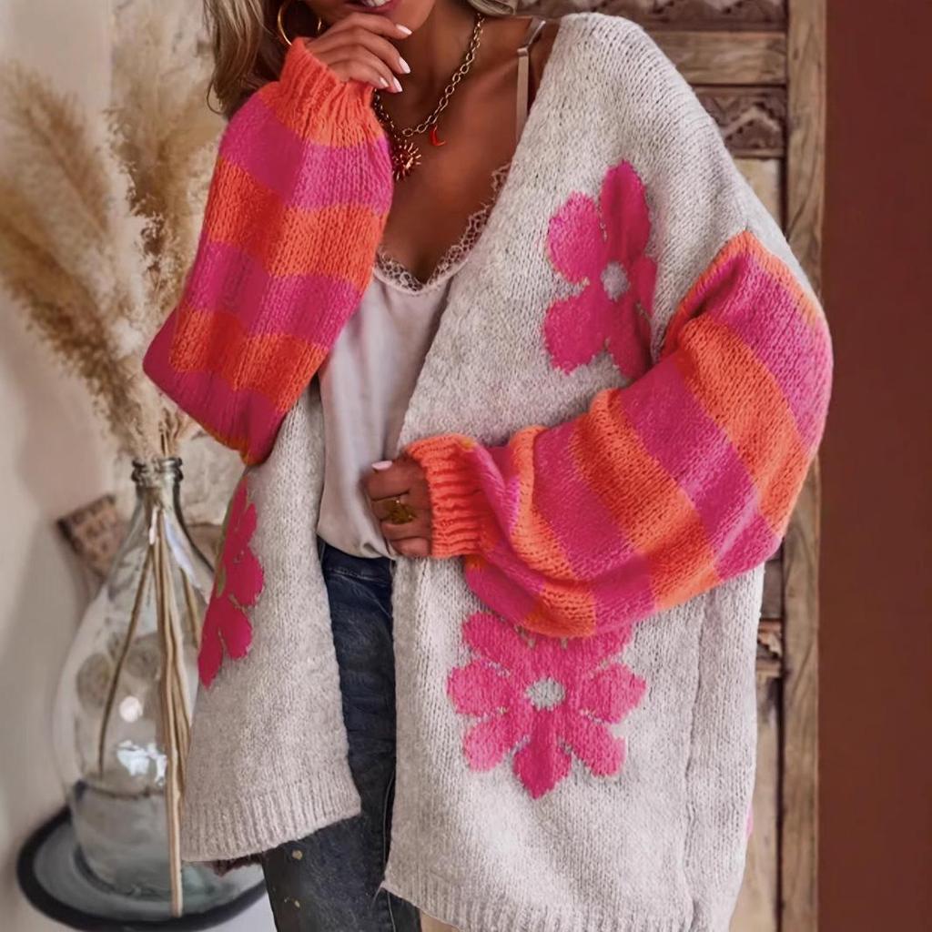 2024 Ethnischer Stil Floral Jacquard Strickjacke Pullover