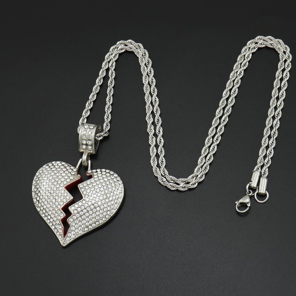 European Unisex Broken Heart Necklace - Trendy Sad Heartbeat Pendant серебряный кулон с веревочной цепочкой 60 см