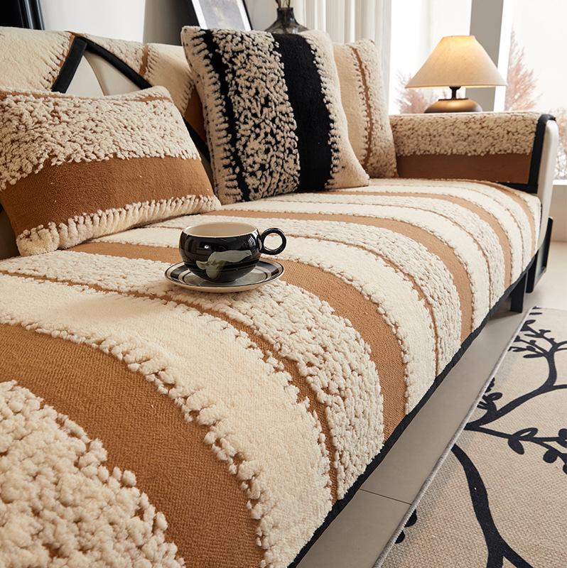 Vertical Shu Cotton Lint Sofa Cushion  New Autumn And Winter Thickened Non-Slip Sofa Cover Sofa Cover Cross-Border Special Supply