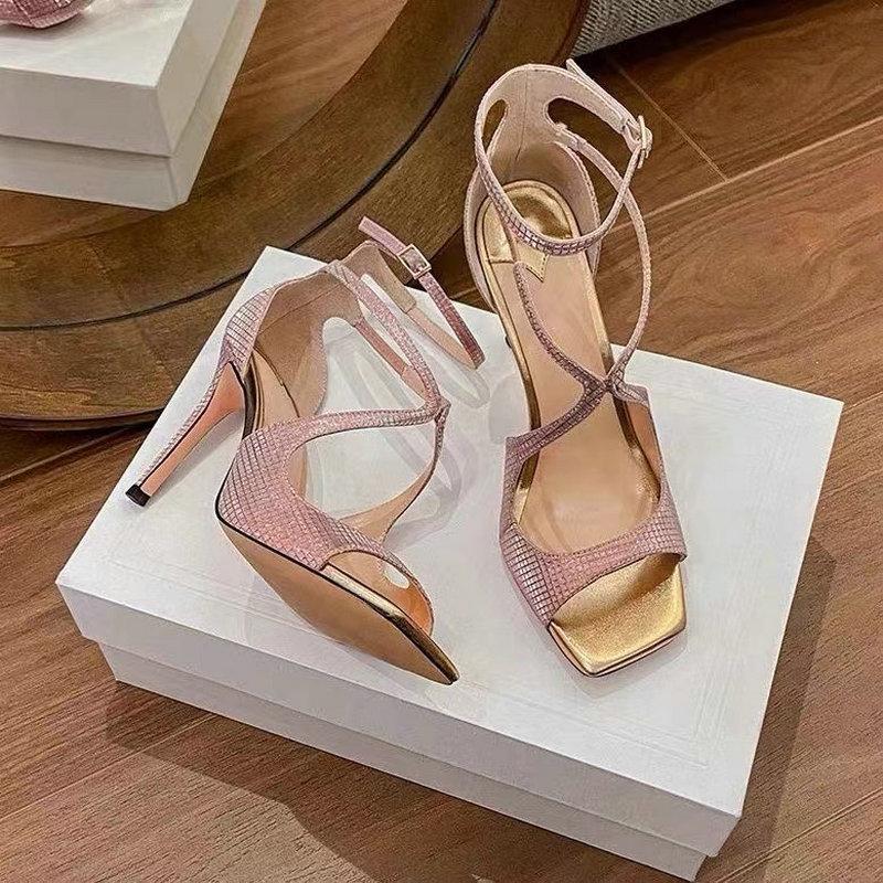 

Fashion Silver Baotou Cross Rhinestone Heels 2025 All-Matching Transparent Sandals With Slipper Crystal Wedding Shoes 40