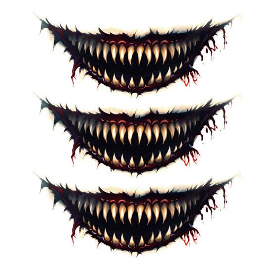 Spooky Theme Party Accessories 3Pcs Realistic Scary Mouth Tattoos for Halloween Zombie Vampire Clown Party, Waterproof Fangs Bloodstains Stickers