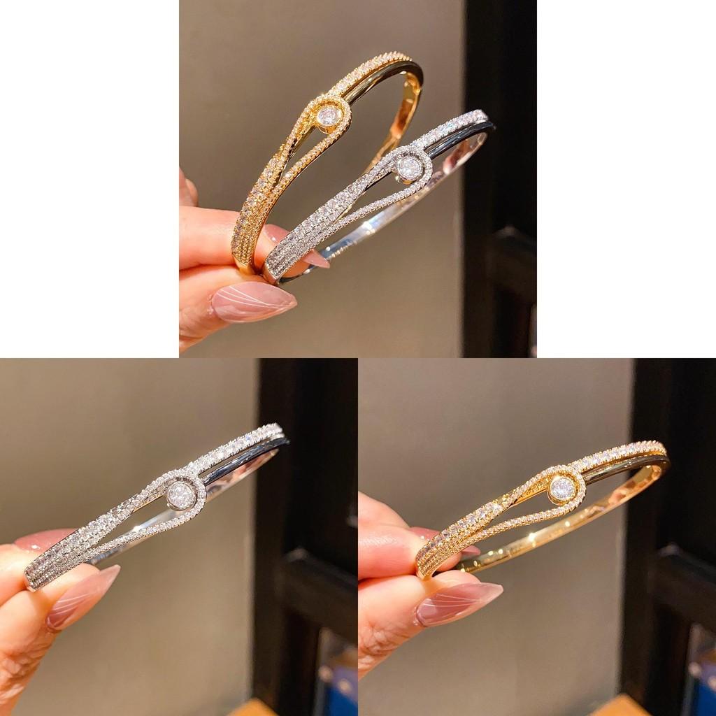 Minimalist Zircon Drop Bangle Bracelet For Women With Gold Plated Copper Jewelry