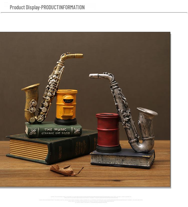 American-Style Saxophone & Violin Resin Pen Holder Desk Ornament for Office and Home Decor