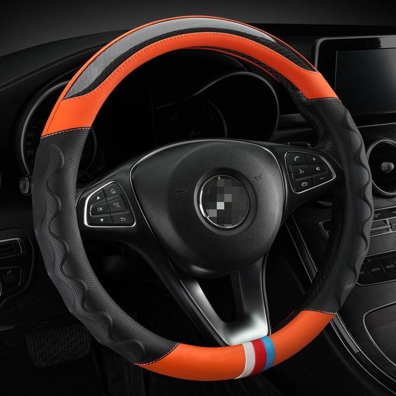 Carbon Fiber Leather Steering Wheel Cover 38CM Universal Car Steering Wheel Case Auto Supplies Non-slip Car Steering Wheel Cover