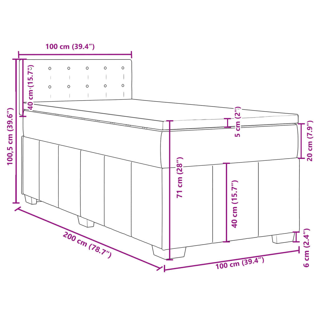 Box Spring Bed with Mattress Cream 100x200 cm Fabric