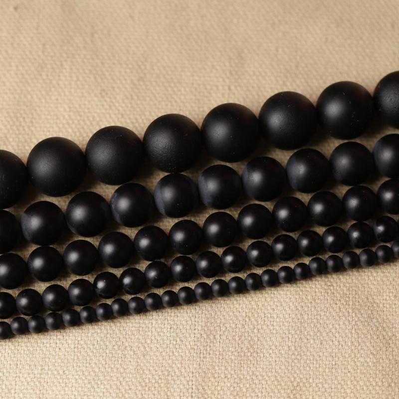 5A Quality Black Polish Matte Onyx Agates Round Beads 15" Strand 4 6 8 10 12 14 MM Pick Size For Jewelry Making