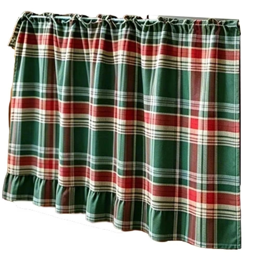 Ruffled Edge Farmhouse Plaid Kitchen Oven Skirt Cotton Privacy Partition Curtain  Porch