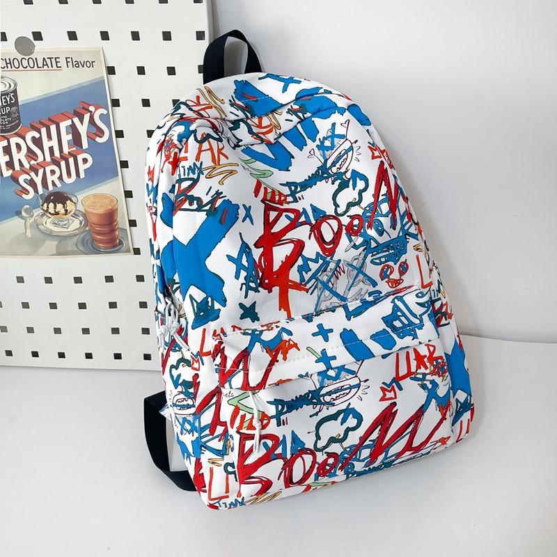 Graffiti Print Backpack Junior High School Student Lightweight Schoolbag Men and Women Large Capacity Backpack
