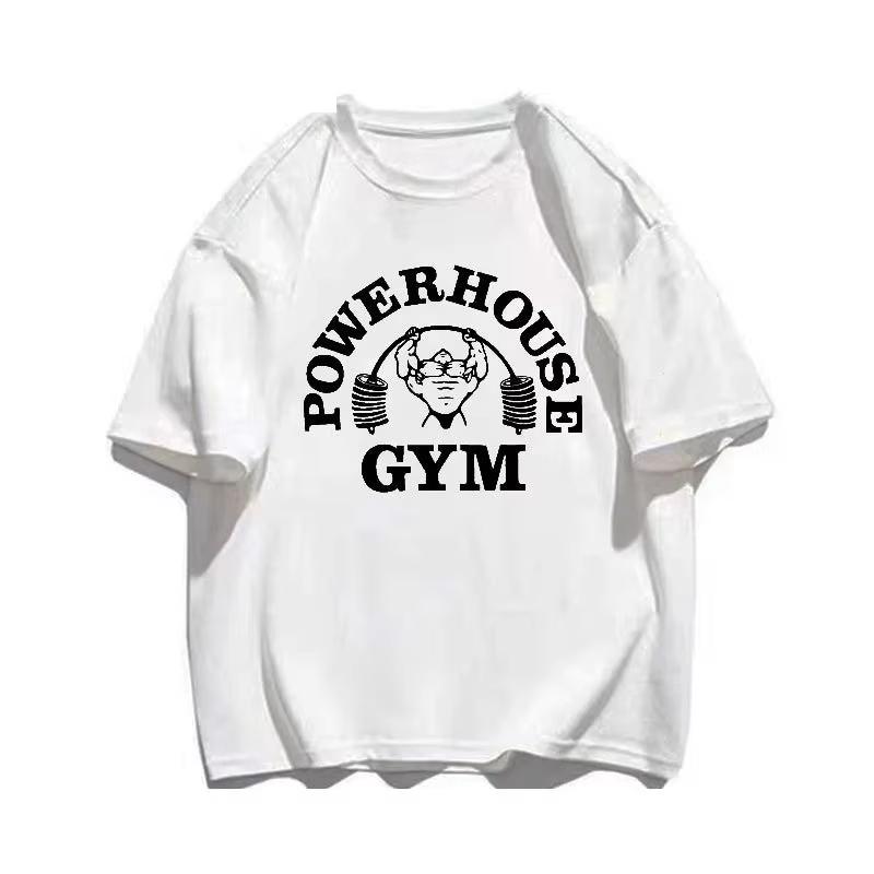 Powerhouse Gym Grafický potisk Letní Luxusní Značka Bavlna Pánská a Dámská Trička Krátký Rukáv Streetová Móda