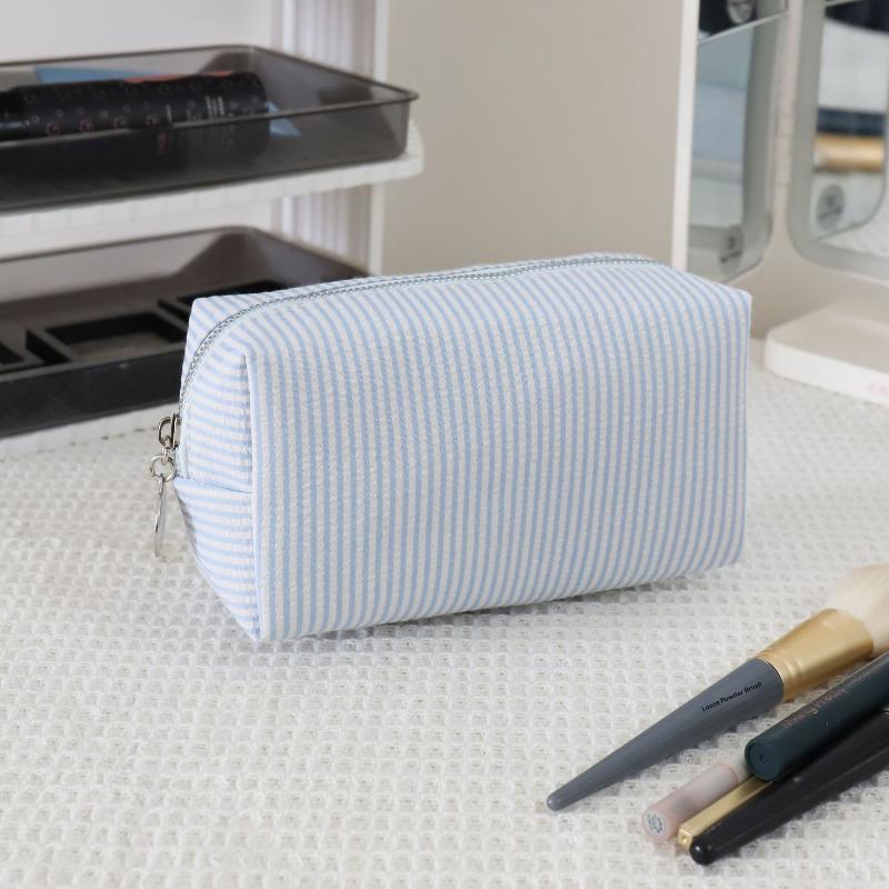 Borsa per Cosmetici a Strisce Fresca Semplice Grande Capacità Borsa per Trucco Astuccio per Matite Borse per Articoli da Toeletta da Viaggio Custodia per Articoli da Toeletta