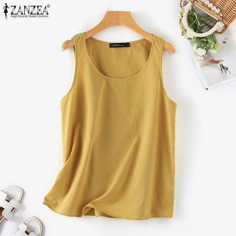 

ZANZEA Женские повседневные однотонные топы без рукавов с круглым вырезом 4XL жёлтый